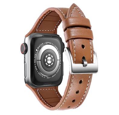 Green Lion Genuine Leather Watch Strap Compatible for Apple Watch 44mm, Fit & Comfortable Replacement Wrist Band, Adjustable Straps - Brown