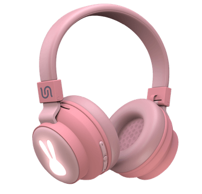 Porodo Soundtec Kids Wireless Over-Ear Headphone with Superior Mic & LED Lights, Clear Sound, 30-hours Playtime, Bluetooth 5.0 Headphone ( Rabbit ) - Pink