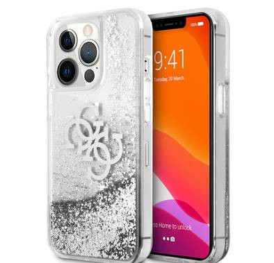 CG MOBILE Guess Liquid Glitter Case with 4G Electroplated Logo Compatible for iPhone 13 Pro Max (6.7") Anti-Scratch, Easy Access to All Ports, Shock Absorption