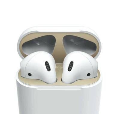 Elago Dust Guard Compatible with Apple Airpods 1 & 2 (2 Sets) Complete Protection, Easy and Clean Installation, 18k Gold Plating, Dust Guard Installed, Shockproof - Matte Gold