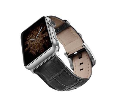 Viva Madrid Montre Crox Genuine Leather Strap Compatible for Apple Watch 42/44MM - Fit & Comfortable Replacement Wrist Band - Sweat Resistant & Lasting Durability - Black/Silver