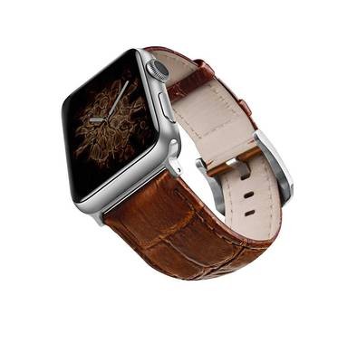Viva Madrid Montre Crox Genuine Leather Strap Compatible for Apple Watch 42/44MM - Fit & Comfortable Replacement Wrist Band - Sweat Resistant & Lasting Durability - Brown/Silver