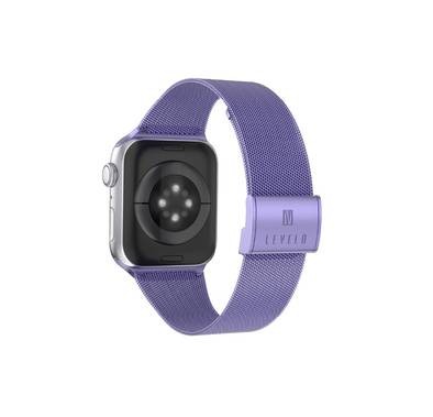 LEVELO Double Milanese Watch Strap for Apple Watch 42mm/44mm/45mm | Stainless Steel Replacement Band | Adjustable Magnetic Loop Strap for Watch Series 7/SE/6/5 Lavender Purple