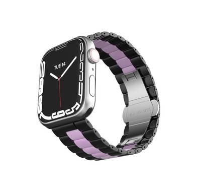 LEVELO Enigma Ceramic Watch Strap Compatible for Apple Watch 42mm/44mm/45mm | Quick Release Replacement Wrist Band | Butterfly Clasp Link Bracelet for Watch Series 7/SE/6/5 - Black/Pink
