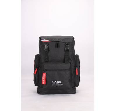 NASA Canvas Backpack, 300D Material,  Embroidery Logo, Zipper, USB Charging Port - Black