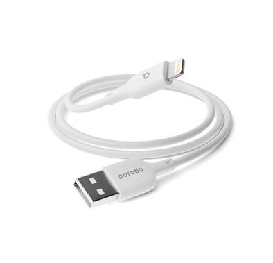 Porodo Blue PVC Lightning Cable 1m/3.2ft, USB-A to Lightning, 12W 5V/2.4A, Charge & Sync  - White