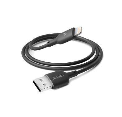 Porodo Blue PVC Lightning Cable 1m/3.2ft, USB-A to Lightning, 12W 5V/2.4A, Charge & Sync - Black