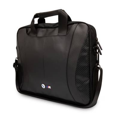 CG MOBILE BMW PU Leather Computer Bag With Carbon Edges And Perforated Stripes 15" Compatible With MacBook Intel® UHD Graphics/Windows/HP/Work, School, etc. - Black