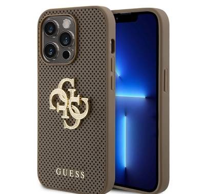 Guess Perforated PU Leather Case with 4G Glitter  - Taupe - iPhone 15 Pro