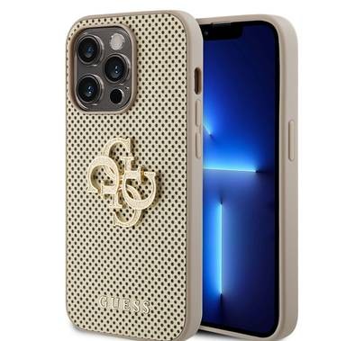 Guess Perforated PU Leather Case with 4G Glitter - Gold - iPhone 15 Pro
