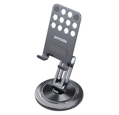Porodo Phone Stand with Aluminum Alloy, Carbon Fiber, and 360° Rotating Multi-Joint   - Grey