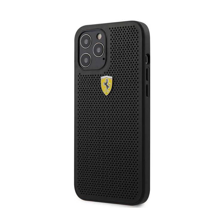 CG Mobile Ferrari On Track PU Leather Perforated Hard Case Metal Logo Compatible for iPhone 12 / 12 Pro (6.1") - Black