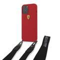 CG Mobile Ferrari On Track Liquid Silicone Hard Case with Removable Strap & Metal Logo Compatible for iPhone 12 / 12 Pro (6.1") - Red