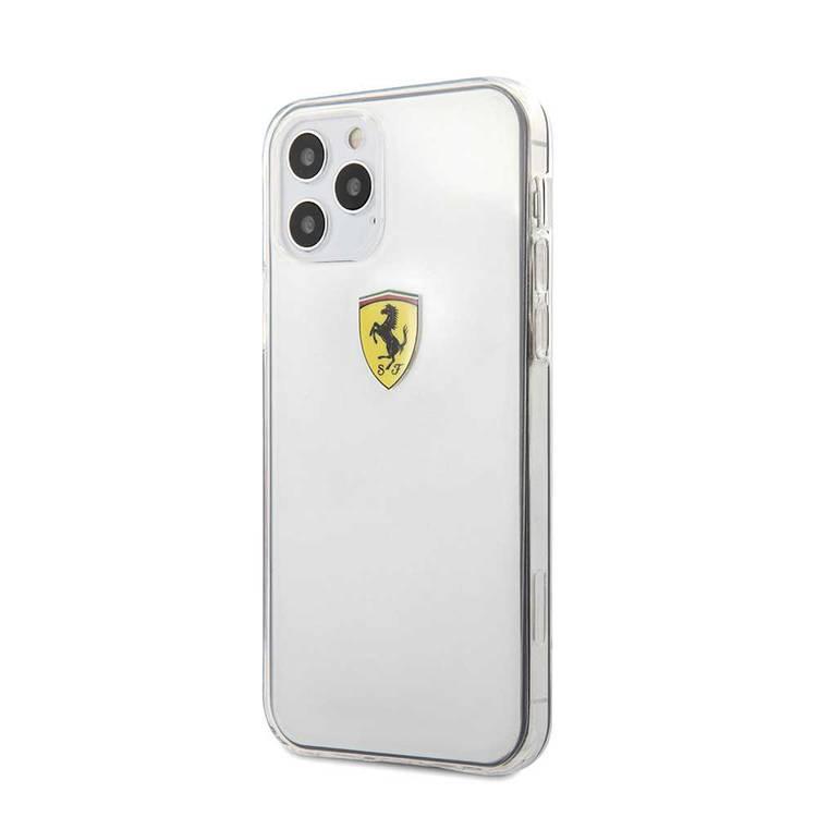 جراب CG Mobile Ferrari On Track صلب مطبوع عليه شعار درع متوافق مع iPhone 12/12 Pro (6.1 بوصة) - شفاف