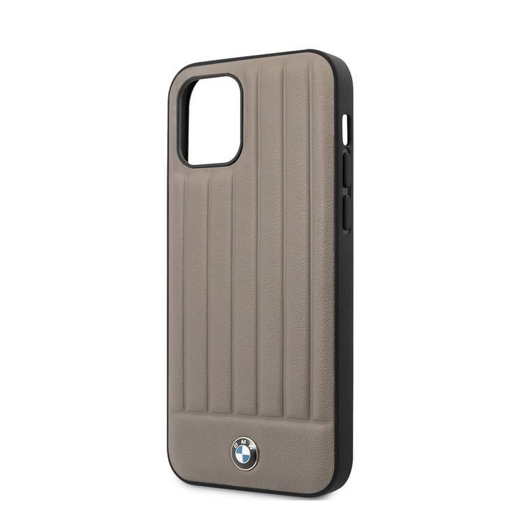 CG Mobile BMW PC/TPU Shiny Hard Case Genuine Leather with Vertical Hot Stamped Lines Compatible for iPhone 12 / 12 Pro (6.1") Shock & Scratch Resistant, Easy Access