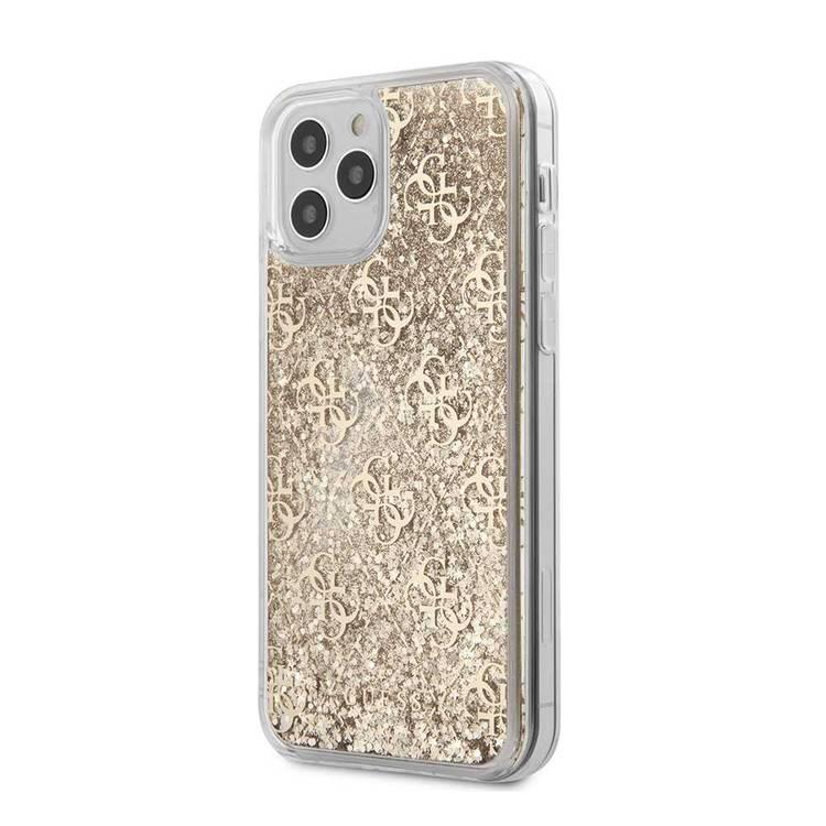 CG Mobile Guess Liquid Glitter 4G Pattern Case for iPhone 12 Pro Max (6.7") Shock & Drop Protection Suitable with Wireless Chargers Officially Licensed - Gold