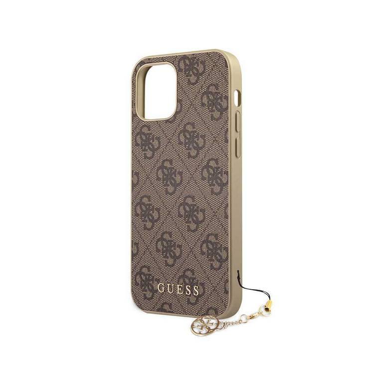 CG MOBILE Guess 4G PU Phone Case with Charm Compatible for iPhone 12/12 Pro (6.1") Anti-Scratch Mobile Case Officially Licensed - Brown