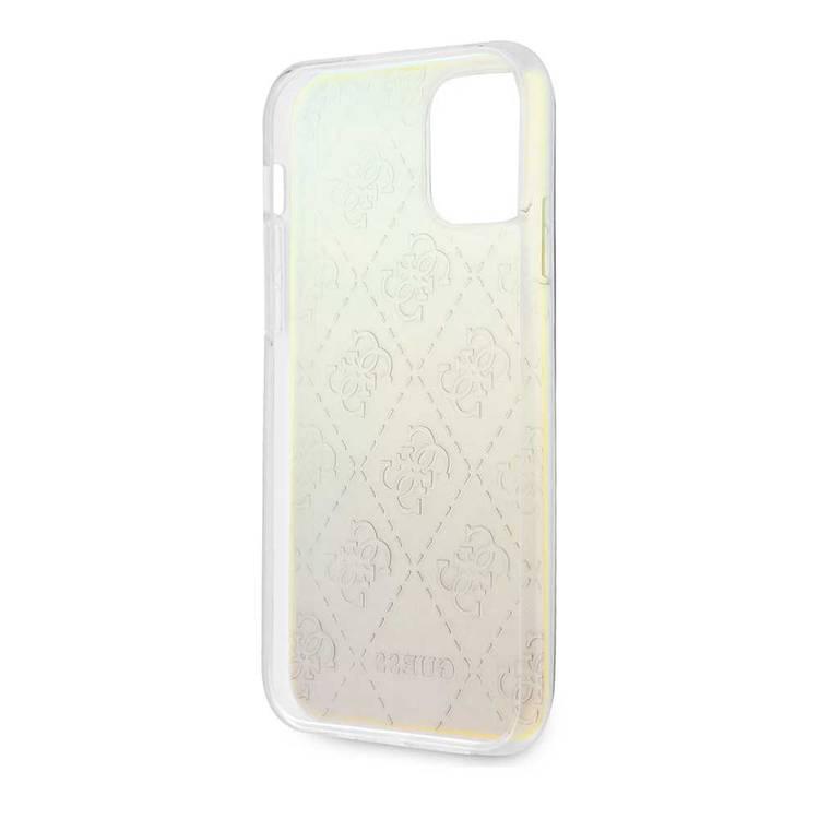 CG Mobile Guess PC/TPU 4G Pattern Hard Case for iPhone 12 / 12 Pro (6.1") Shock & Drop Protection Suitable with Wireless Chargers Officially Licensed - Iridescent