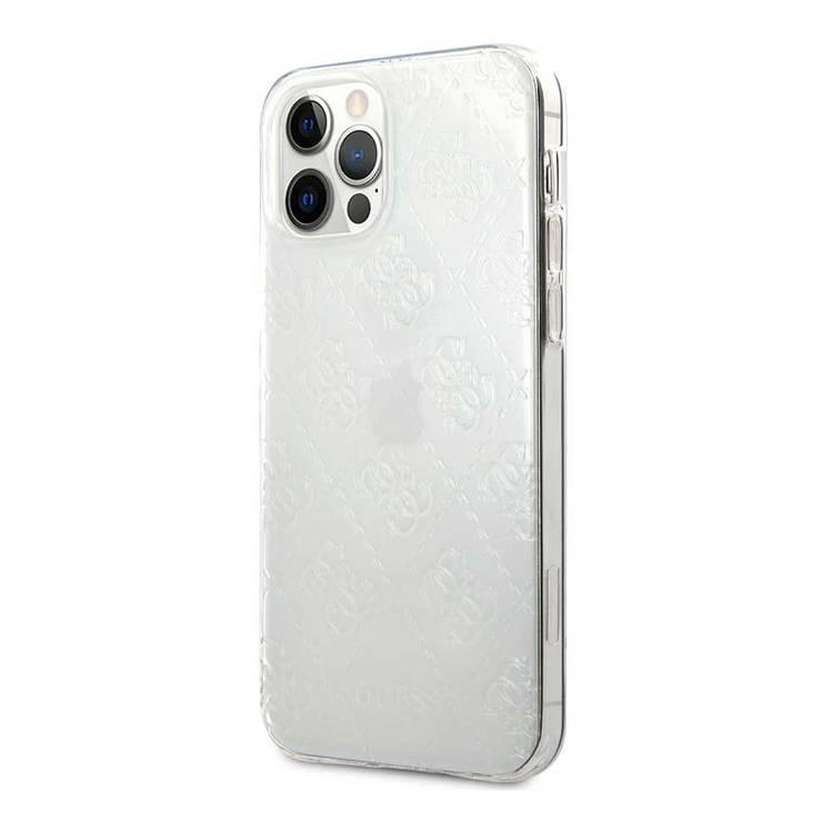 CG Mobile Guess PC/TPU 4G Pattern Hard Case for iPhone 12 / 12 Pro (6.1") Shock & Drop Protection Suitable with Wireless Chargers Officially Licensed - Transparent