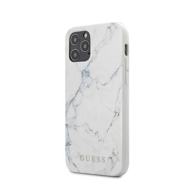 CG Mobile Guess PC/TPU Marble Design Case for iPhone 12 Pro Max (6.7") Shock & Drop Protection Suitable with Wireless Chargers Officially Licensed - White