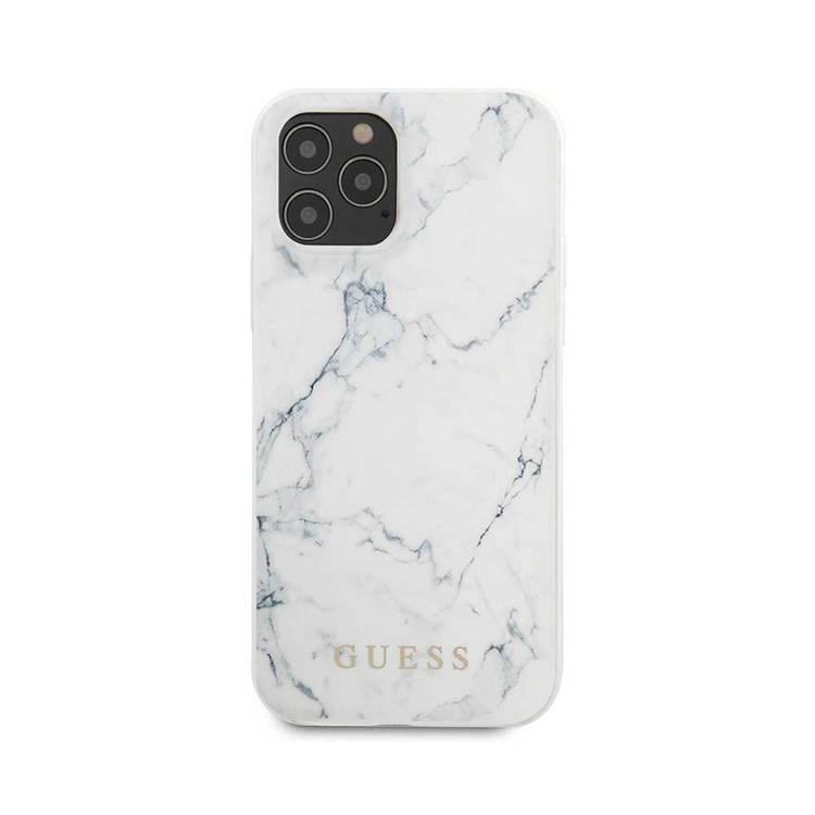 CG Mobile Guess PC/TPU Marble Design Case for iPhone 12 Pro Max (6.7") Shock & Drop Protection Suitable with Wireless Chargers Officially Licensed - White