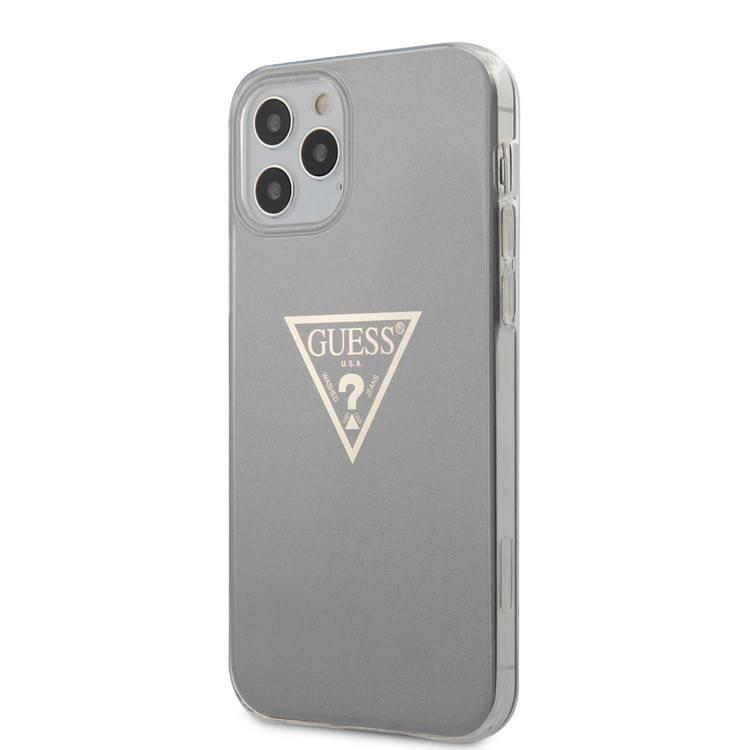 CG Mobile Guess PC/TPU Metallic Triangle Hard Case for iPhone 12 / 12 Pro (6.1") Shock & Drop Protection Suitable with Wireless Chargers Officially Licensed - Gray