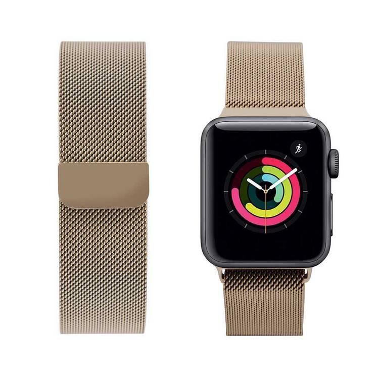 iGuard by Porodo Metal Mesh Band for Smart Watch, Fit & Comfortable Replacement Wrist Band, Adjustable Straps Compatible for Apple Watch 44mm / 42mm - Pale Gold