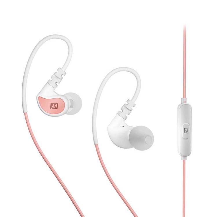 MEE Audio in-Ear Sports Headphones with Microphone and Remote - Coral and White