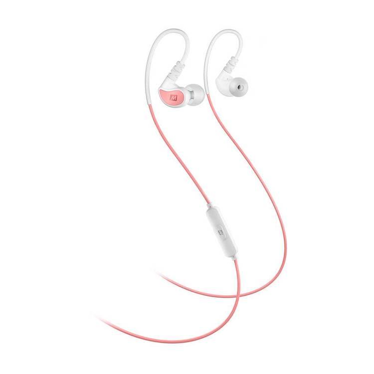 MEE Audio in-Ear Sports Headphones with Microphone and Remote - Coral and White