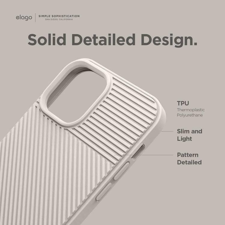 Elago TPU Cushion Case Compatible for iPhone 12 Pro Max (6.7"), Edge Stripe, Great Shock Absorbing Case, Wireless Charging Compatible - Stone