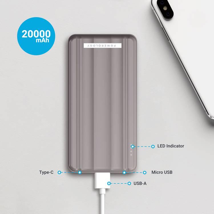 Powerology Slim PD Power Bank 20000mAh 18W - Gray