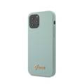 CG Mobile Guess Liquid Silicone Case with Metal Logo Script for iPhone 12 Pro Max (6.7") Back Cover Suitable for Wireless Charger Officially Licensed - Light Blue