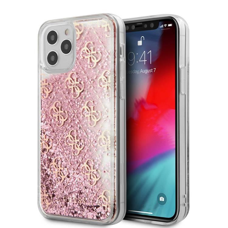 Guess Liquid Glitter 4G Pattern Case لجهاز iPhone 12/12 Pro (6.1 بوصة) - وردي