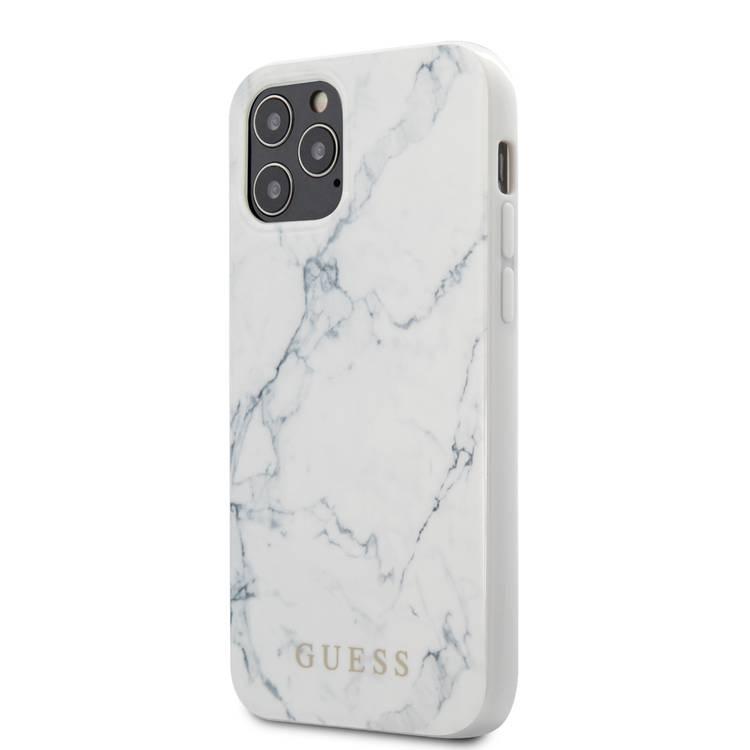 CG Mobile Guess PC/TPU Marble Design Case, Shock-Absorption & Drop Protection for iPhone 12 / 12 Pro ( 6.1" ) Officially Licensed - White