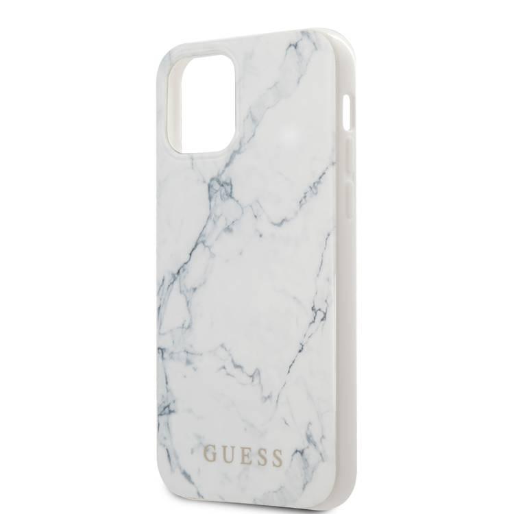 CG Mobile Guess PC/TPU Marble Design Case, Shock-Absorption & Drop Protection for iPhone 12 / 12 Pro ( 6.1" ) Officially Licensed - White