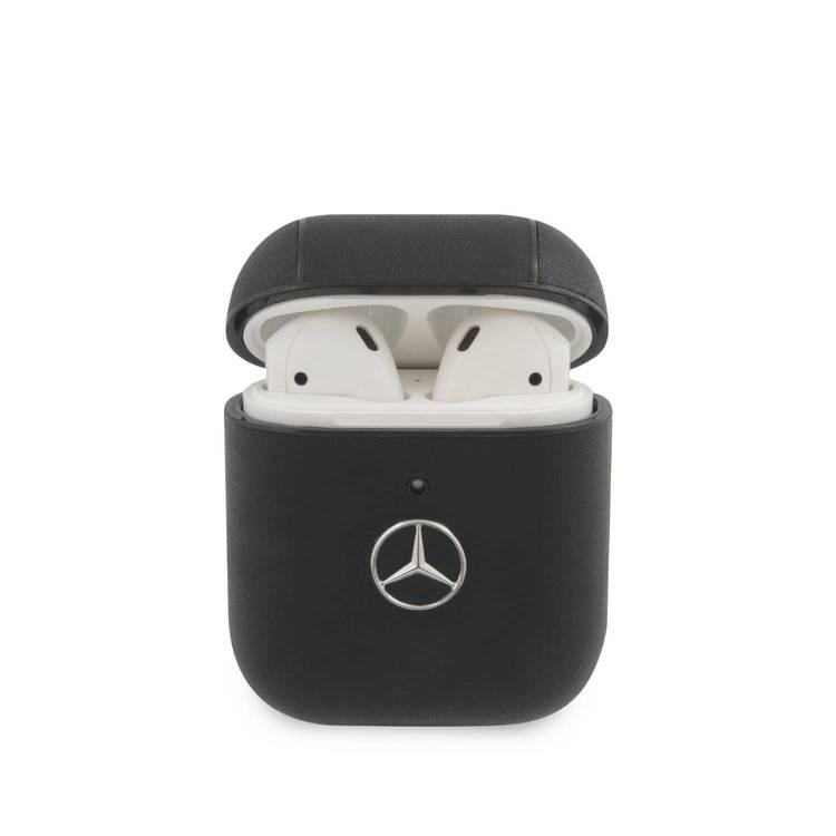 CG MOBILE Mercedes-Benz Leather Case with Metal Logo for AirPods 1/2 Shock Absorption, Drop Protection, & Dustproof Protective Cover Officially Licensed Black