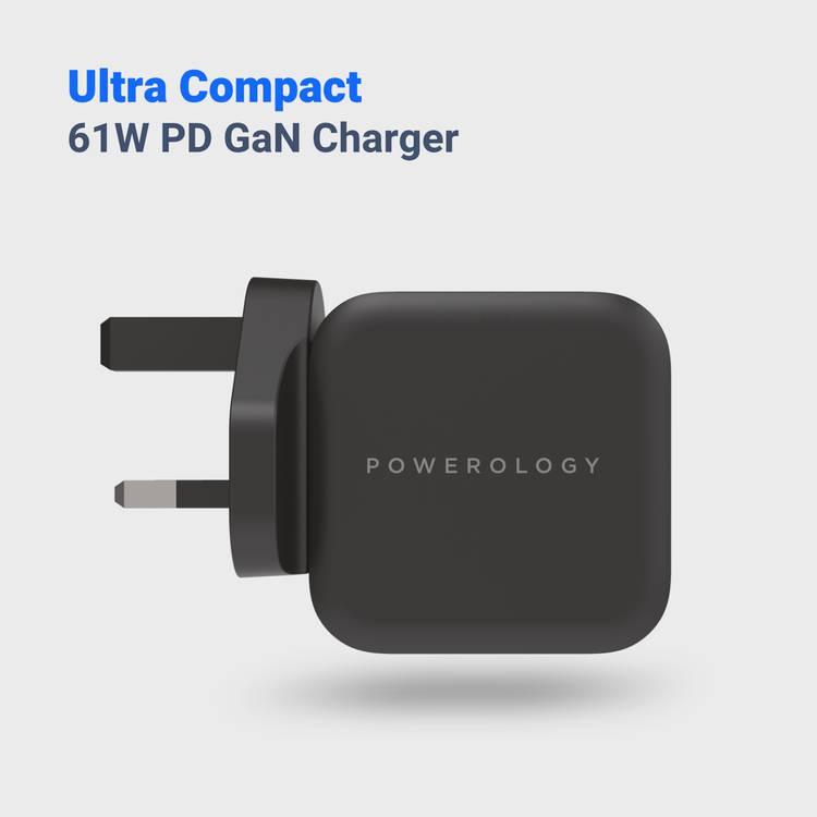  يتضمن شاحن Powerology GaN كابل USB-C للشحن السريع - أسود