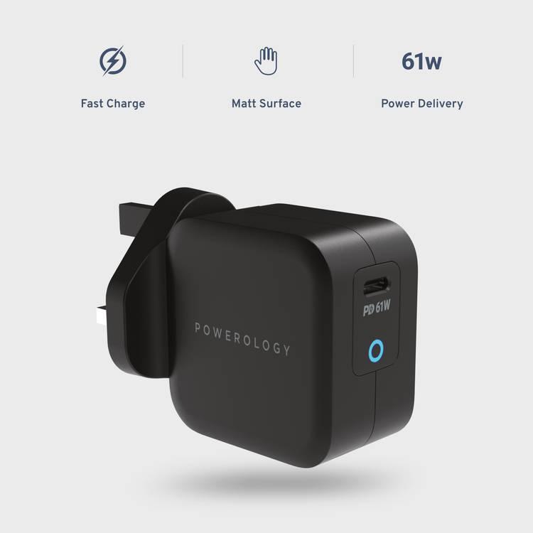  Powerology GaN Charger Includes Fast Charging USB-C Cable - Black