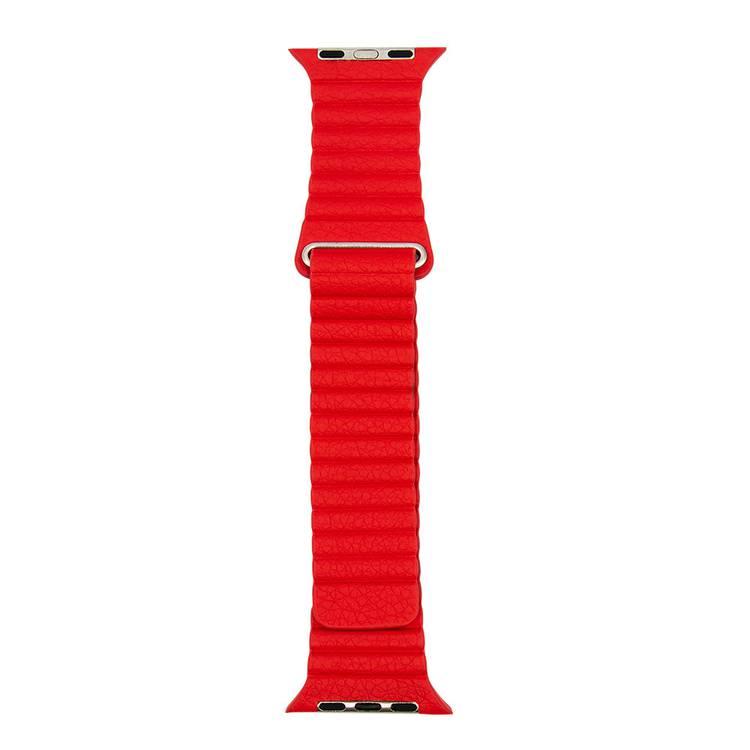 iGuard by Porodo Leather Watch Band, Fit & Comfortable Replacement Wrist Band, Adjustable Straps Compatible for Apple Watch 42/44mm - Red