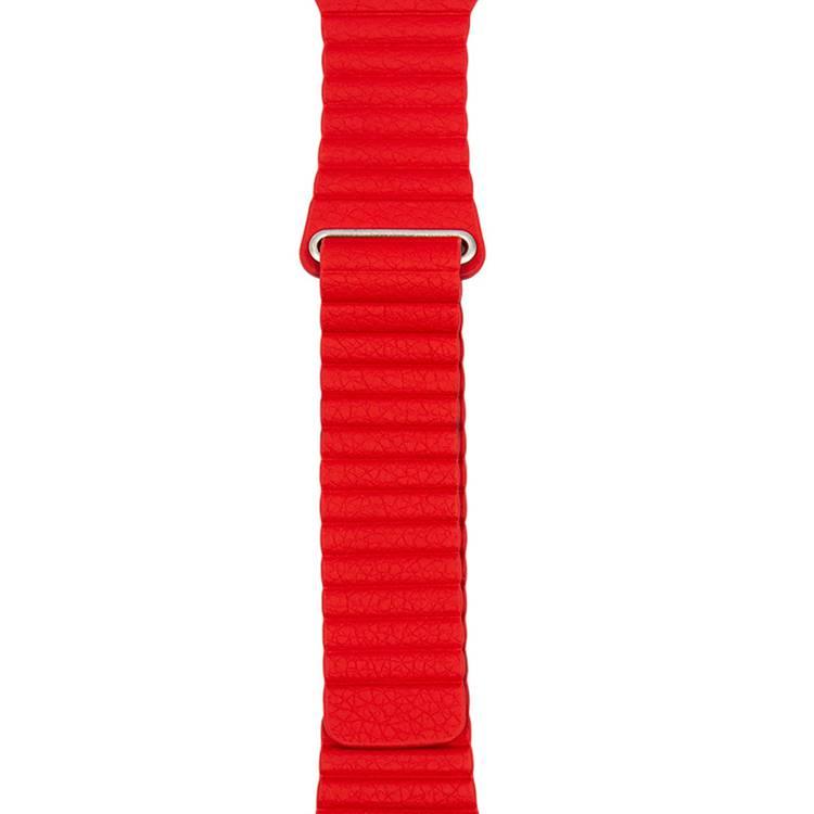 iGuard by Porodo Leather Watch Band, Fit & Comfortable Replacement Wrist Band, Adjustable Straps Compatible for Apple Watch 42/44mm - Red