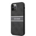 CG MOBILE Guess PU 4G Stripe Hard Case Compatible for iPhone 12 / 12 Pro (6.1") Shock & Scratch Resistant, Easy Access to All Ports, Drop Protection - Grey