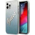 CG MOBILE Guess HC PC/TPU Script Glitter Back Shield Hard Phone Case Compatible for Apple iPhone 12 Pro Max (6.7") Shock-Absorption Mobile Case Officially Licensed - Gradient Blue