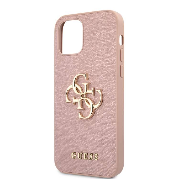 CG MOBILE Guess PU Saffiano 4G Metal Hard Case Compatible for iPhone 12 Pro Max (6.7") Shock & Scratches Resistant, Easy Access to All, Protective Back Cover - Pink