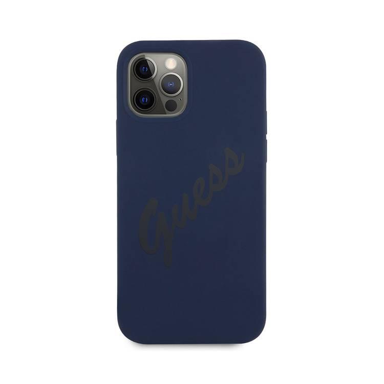 CG MOBILE Guess HC Silicone Vintage Case With Script, Shock-Absorption & Drop Protection for Apple iPhone 12 Pro Max (6.7") Officially Licensed - Blue