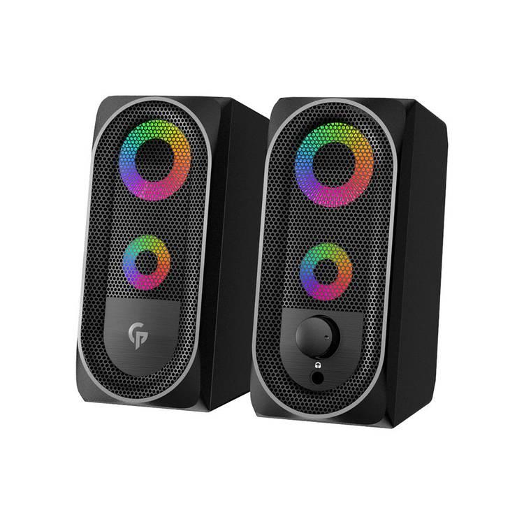 Porodo Stereo Bluetooth Gaming Speakers 10W, RGB Light Effect Speaker, Lighting Touch Sensor, USB & 3.5MM Universal Plug, Volume Control Knob, Portable Computer Speaker - Black