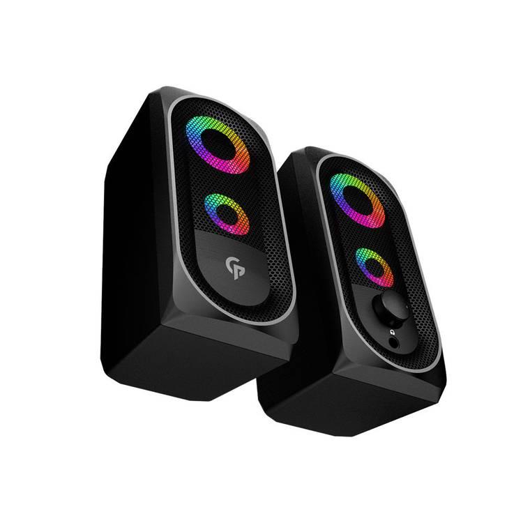 Porodo Stereo Bluetooth Gaming Speakers 10W, RGB Light Effect Speaker, Lighting Touch Sensor, USB & 3.5MM Universal Plug, Volume Control Knob, Portable Computer Speaker - Black