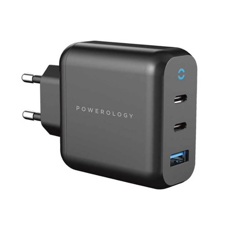 Powerology Wall Charger EU, 65W 3-Output with PD EU GaN Wall Charger