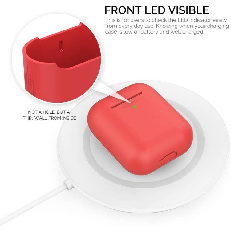 AhaStyle Premium Silicone Case Compatible for AirPods 1/2 Generation, Scratch Resistant, Drop Resistant, Dustproof and Absorbing Protective Cover - Red