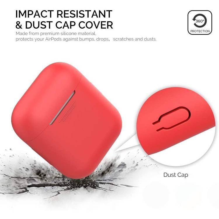 AhaStyle Premium Silicone Case Compatible for AirPods 1/2 Generation, Scratch Resistant, Drop Resistant, Dustproof and Absorbing Protective Cover - Red