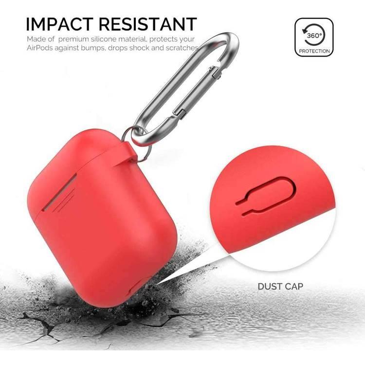 AhaStyle Keychain Silicone Case with Anti-Lost Ring for AirPods 1/2 Generation, Drop Resistant, Dustproof and Absorbing Protective Cover with Hang Case Red